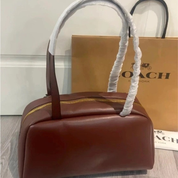 Twin Turn-Lock Coach Chestnut Leather Satchel - Picture 7 of 8